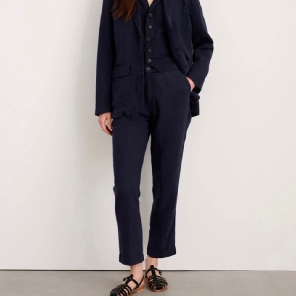 Alex Mill Non Suit Pull On Pants Linen Tencel Navy Blue Elastic Waist - Small